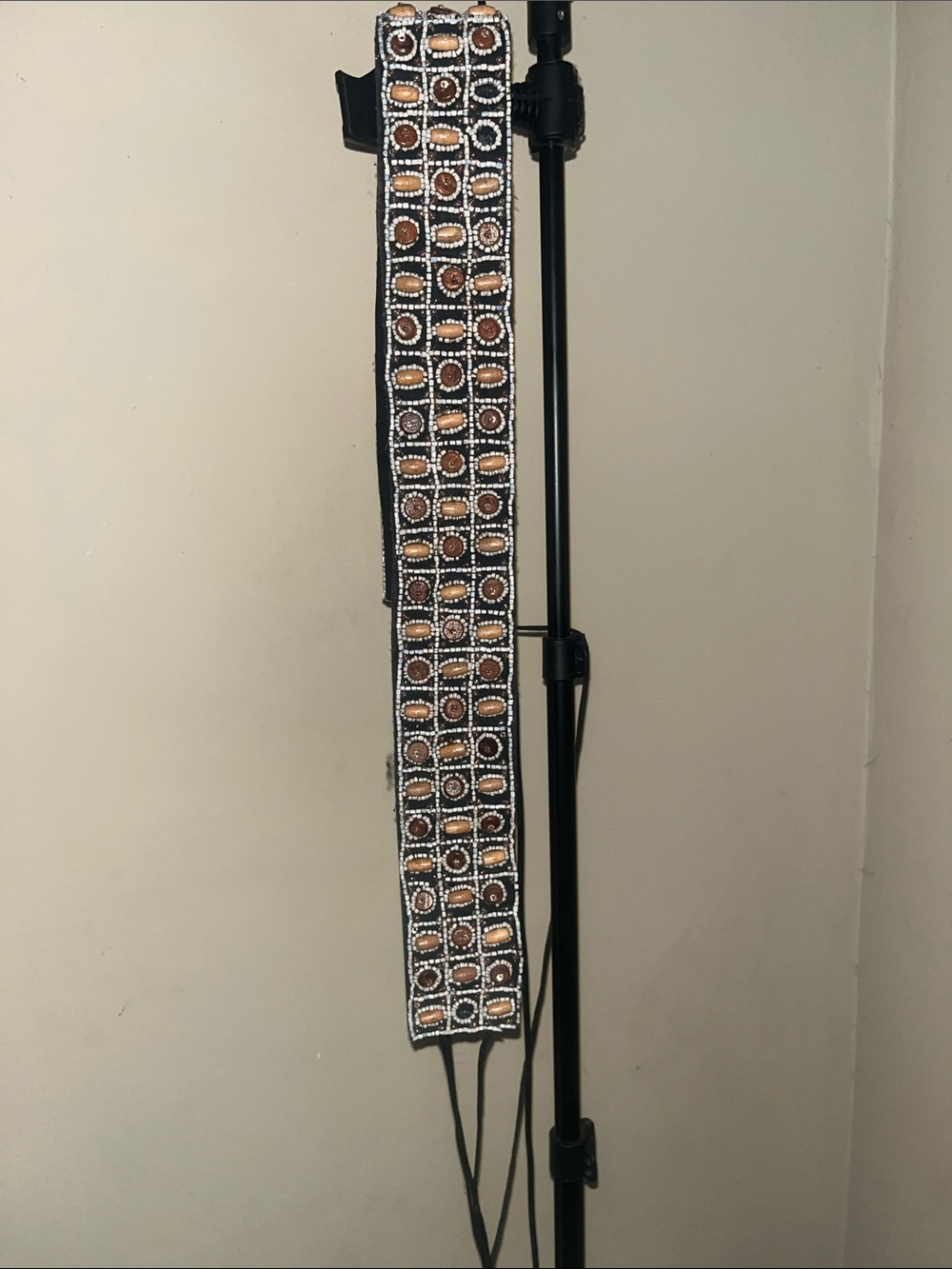 Embellished Black Leather Western-Style Belt with Brown Stones